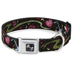 Dog Bone Black/Silver Seatbelt Buckle Collar - Live Hard Die Young CLOSE-UP Black