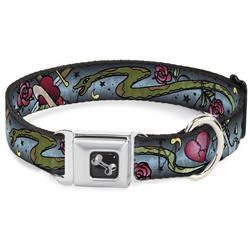 Dog Bone Black/Silver Seatbelt Buckle Collar - Live Hard Die Young CLOSE-UP Turquoise