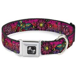 Dog Bone Black/Silver Seatbelt Buckle Collar - Love Kills CLOSE-UP Pink