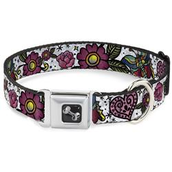 Dog Bone Black/Silver Seatbelt Buckle Collar - Love Kills CLOSE-UP White