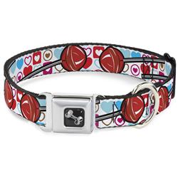 Dog Bone Black/Silver Seatbelt Buckle Collar - Lollipop Hearts White