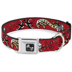 Dog Bone Black/Silver Seatbelt Buckle Collar - Lucky Red