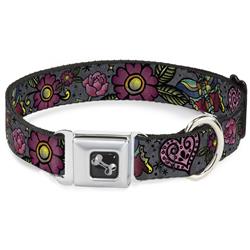 Dog Bone Black/Silver Seatbelt Buckle Collar - Love Kills CLOSE-UP Gray