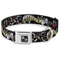Dog Bone Black/Silver Seatbelt Buckle Collar - Lucky Black