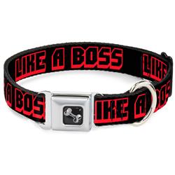Dog Bone Black/Silver Seatbelt Buckle Collar - LIKE A BOSS Black/Red