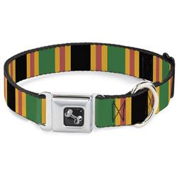 Dog Bone Black/Silver Seatbelt Buckle Collar - Lines Black/Gold/Pink/Green