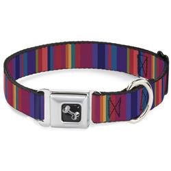 Dog Bone Black/Silver Seatbelt Buckle Collar - Lines Reds/Purples