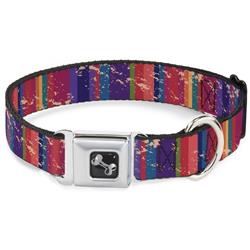 Dog Bone Black/Silver Seatbelt Buckle Collar - Lines Weathered Reds/Purples