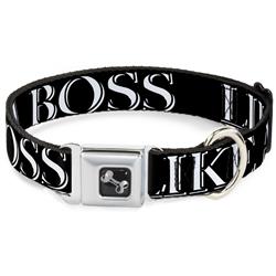 Dog Bone Black/Silver Seatbelt Buckle Collar - LIKE A BOSS2 Black/Red