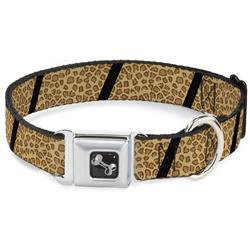 Dog Bone Black/Silver Seatbelt Buckle Collar - Leopard Brown/Black Slash