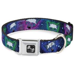 Dog Bone Black/Silver Seatbelt Buckle Collar - Laser Eye Cats in Space