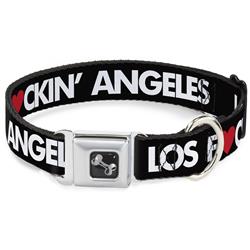 Dog Bone Black/Silver Seatbelt Buckle Collar - LOS F*CKIN' ANGELES Heart Black/White/Red