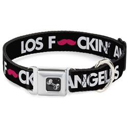 Dog Bone Black/Silver Seatbelt Buckle Collar - LOS F*CKIN' ANGELES Mustache Black/White/Pink