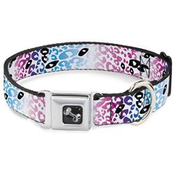 Dog Bone Black/Silver Seatbelt Buckle Collar - Leopard White/Pinks/Blues/Black