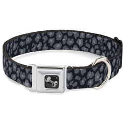 Dog Bone Black/Silver Seatbelt Buckle Collar - Leopard Grays