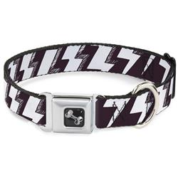 Dog Bone Black/Silver Seatbelt Buckle Collar - Lightning Bolts Sketch Plum/White
