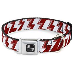 Dog Bone Black/Silver Seatbelt Buckle Collar - Lightning Bolts Sketch Red/White