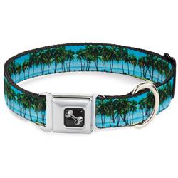 Dog Bone Black/Silver Seatbelt Buckle Collar - Landscape Beach Palm Trees