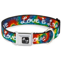 Dog Bone Black/Silver Seatbelt Buckle Collar - LOVE IS LOVE BD Tie Dye/White