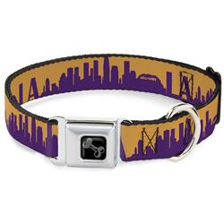 Dog Bone Black/Silver Seatbelt Buckle Collar - Los Angeles Solid Skyline/LA Gold/Purple