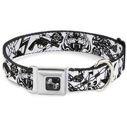 Dog Bone Black/Silver Seatbelt Buckle Collar - Madness White/Black