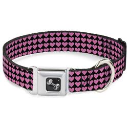 Dog Bone Black/Silver Seatbelt Buckle Collar - Mini Hearts Black/Pink