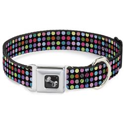 Dog Bone Black/Silver Seatbelt Buckle Collar - Mini Polka Dots Black/Multi Color