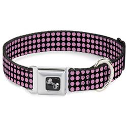 Dog Bone Black/Silver Seatbelt Buckle Collar - Mini Polka Dots Black/Pink
