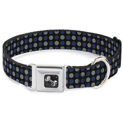 Dog Bone Black/Silver Seatbelt Buckle Collar - Mini Polka Dots Black/Blue/Gray