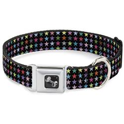 Dog Bone Black/Silver Seatbelt Buckle Collar - Mini Stars Black/Multi Color