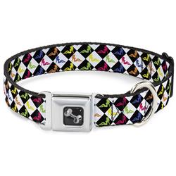 Dog Bone Black/Silver Seatbelt Buckle Collar - Mud Flap Girl Diamonds Black/White/Multi Neon