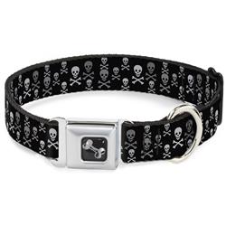 Dog Bone Black/Silver Seatbelt Buckle Collar - Multi Skull Black/Gray