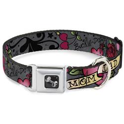 Dog Bone Black/Silver Seatbelt Buckle Collar - Mom & Dad Gray