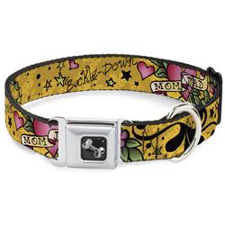 Dog Bone Black/Silver Seatbelt Buckle Collar - Mom & Dad Yellow