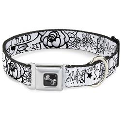 Dog Bone Black/Silver Seatbelt Buckle Collar - Mom & Dad Black/White