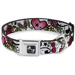 Dog Bone Black/Silver Seatbelt Buckle Collar - Mom & Dad CLOSE-UP White