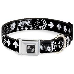 Dog Bone Black/Silver Seatbelt Buckle Collar - Music Happy Face