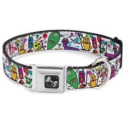 Dog Bone Black/Silver Seatbelt Buckle Collar - Monsters White