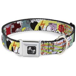 Dog Bone Black/Silver Seatbelt Buckle Collar - Music Skulls Multi Color