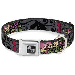 Dog Bone Black/Silver Seatbelt Buckle Collar - Mom & Mom Gray