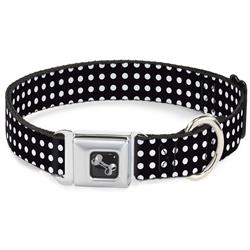 Dog Bone Black/Silver Seatbelt Buckle Collar - Micro Polka Dots Black/White