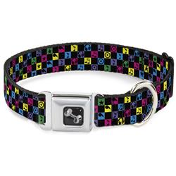 Dog Bone Black/Silver Seatbelt Buckle Collar - Musical Checkers Black/Neon