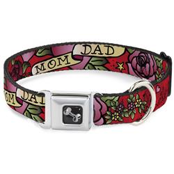 Dog Bone Black/Silver Seatbelt Buckle Collar - Mom & Dad Red