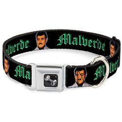 Dog Bone Black/Silver Seatbelt Buckle Collar - Malverde Repeat