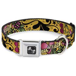 Dog Bone Black/Silver Seatbelt Buckle Collar - Mom & Mom Yellow