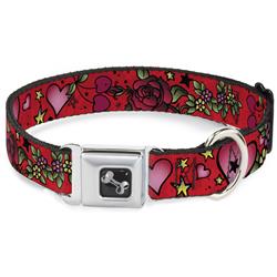 Dog Bone Black/Silver Seatbelt Buckle Collar - Mom & Dad CLOSE-UP Red