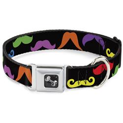 Dog Bone Black/Silver Seatbelt Buckle Collar - Mustaches Black/Multi Color