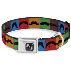 Dog Bone Black/Silver Seatbelt Buckle Collar - Mustaches Multi Color Blocks/Black