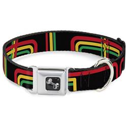 Dog Bone Black/Silver Seatbelt Buckle Collar - Maze Lines Black/Rasta