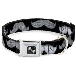 Dog Bone Black/Silver Seatbelt Buckle Collar - Mustaches Black/Sketch